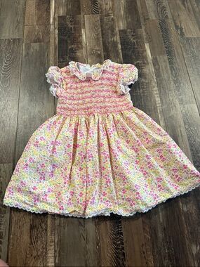 Rachel Riley Pink and Yellow Smocked Floral Dress